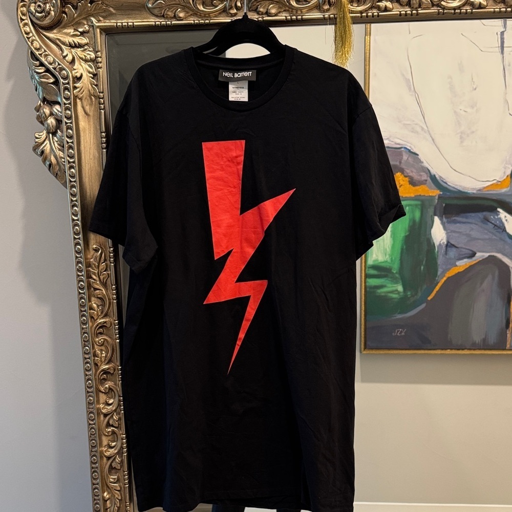 Neil Barrett black abstract lightning Short Sleeve Tee